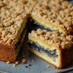 Streuselkuchen mit Mohn und Pudding