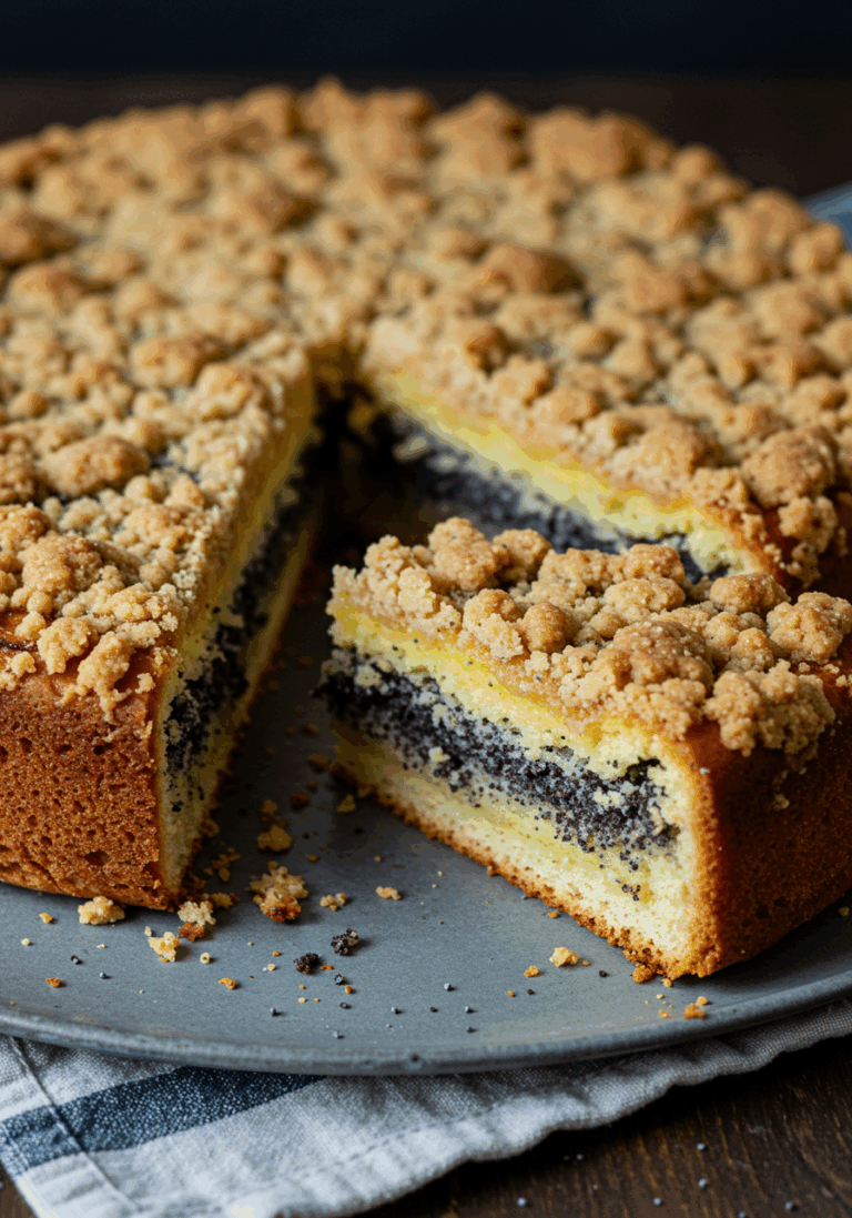 Streuselkuchen mit Mohn und Pudding