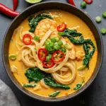 Vegane Curry-Suppe mit Kokosmilch und Reisnudeln