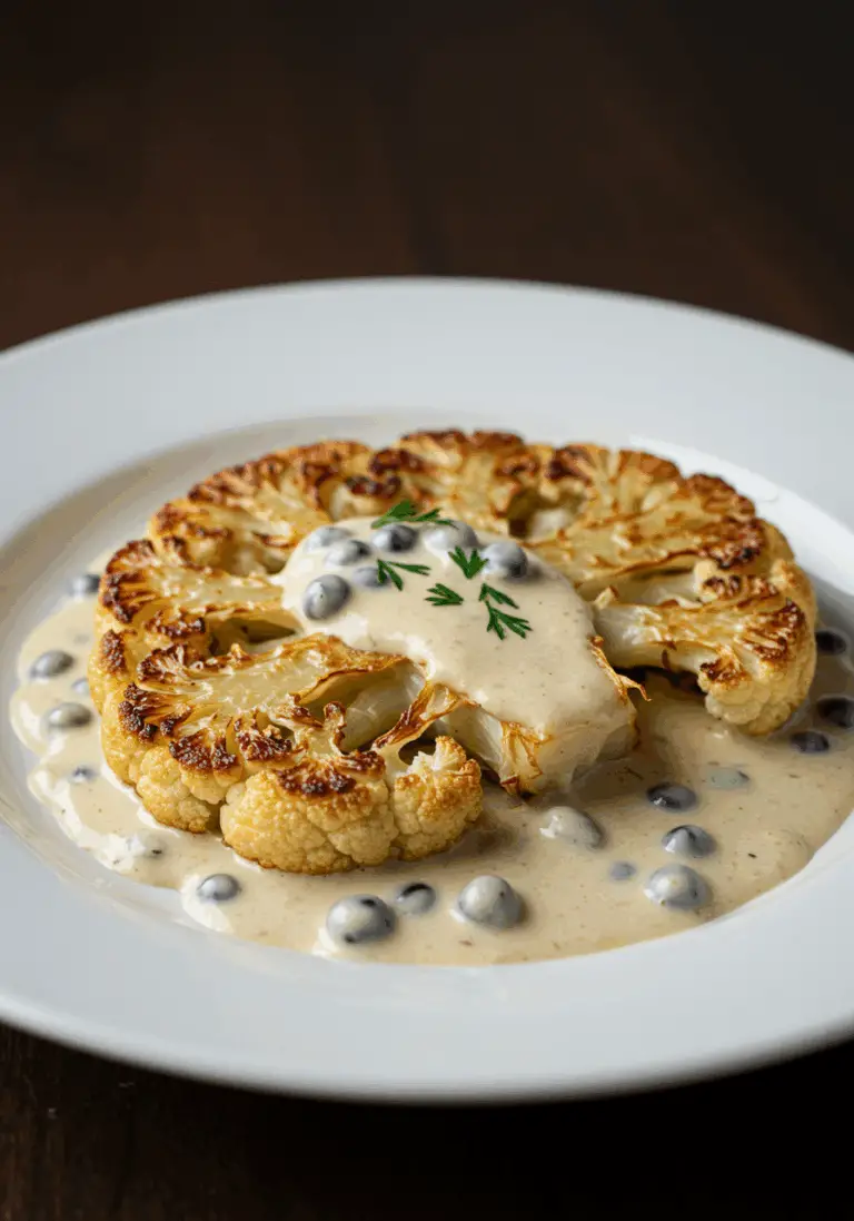 Blumenkohlsteak mit cremiger Pfefferrahmsauce