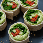 Gesunde Gemüserolle gefüllt mit Avocadocreme