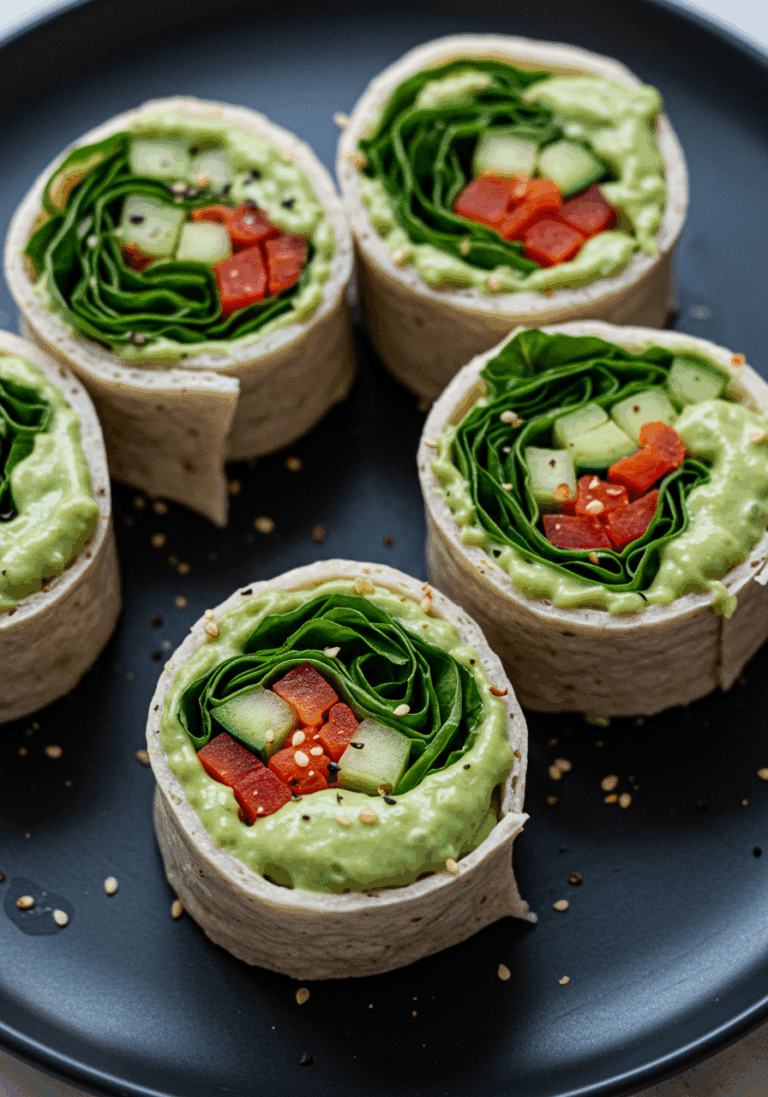Gesunde Gemüserolle gefüllt mit Avocadocreme