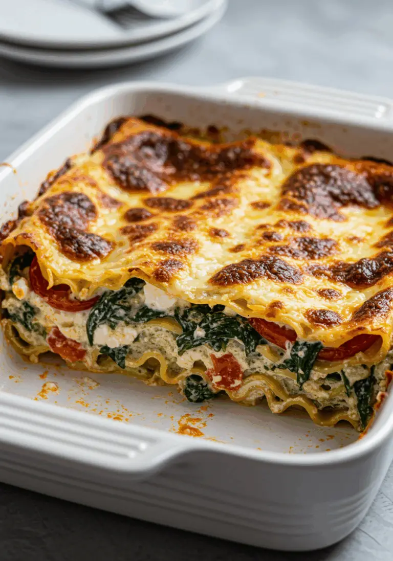 Spinat-Lasagne mit Feta und Tomaten