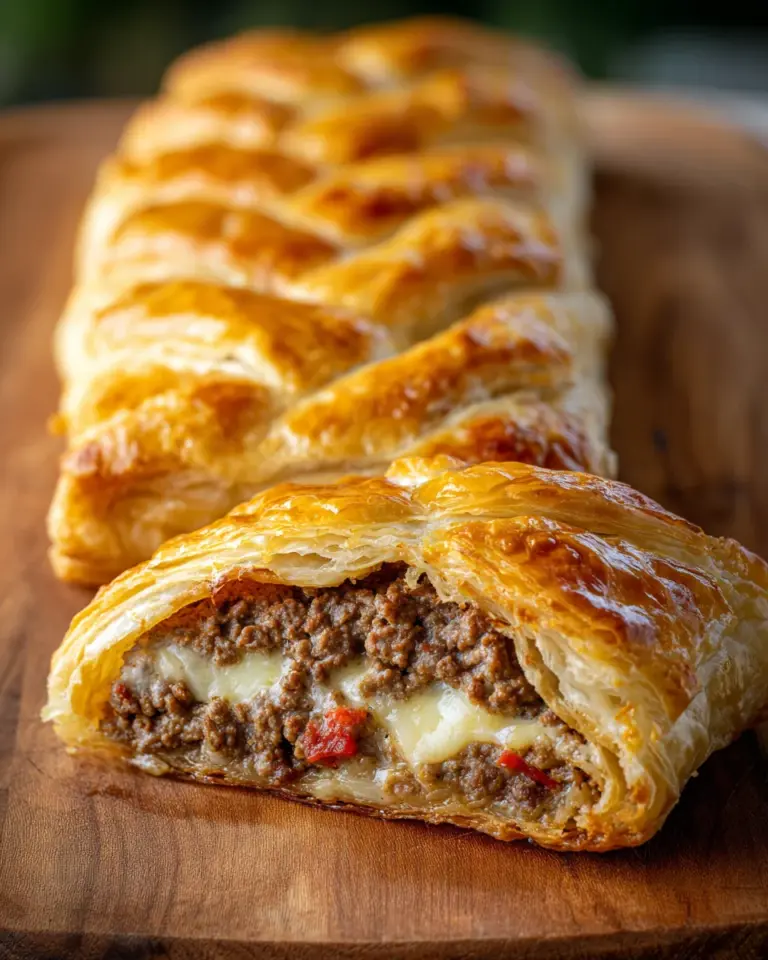 Blätterteig gefüllt mit Hackfleisch und Käse