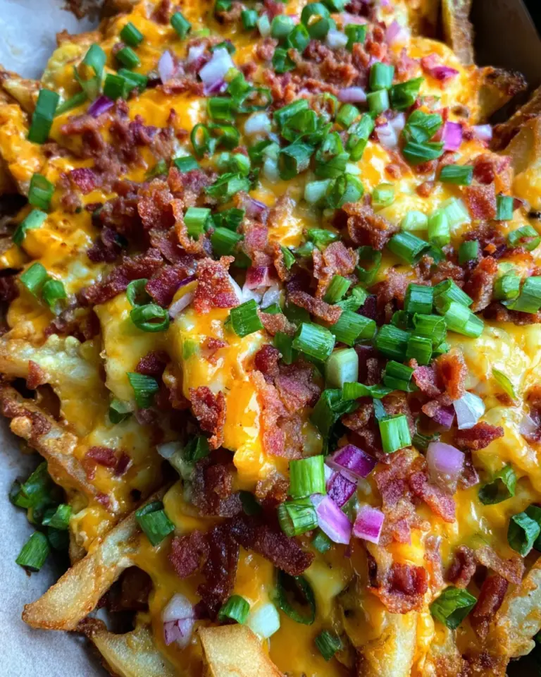 Chili Cheese Fries (Pommes mit Käse und turkey bacon überbacken)