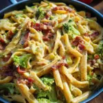 Cremige Pastapfanne mit Brokkoli und turkey bacon