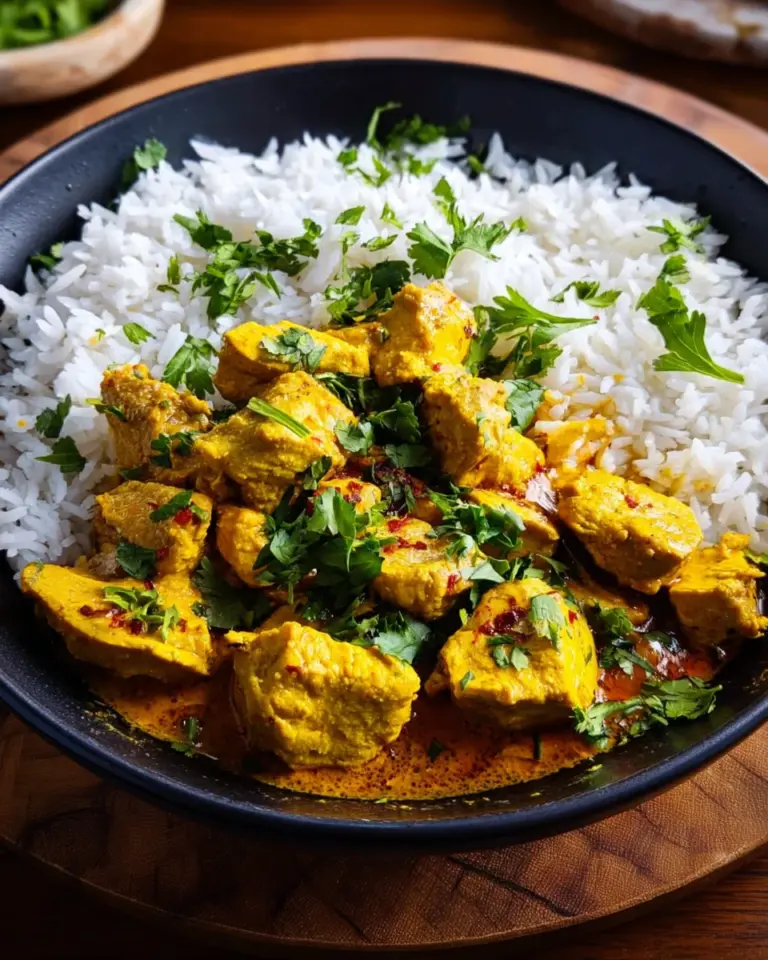 Cremiges Hähnchen-Curry mit Kokosmilch und Reis