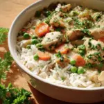 Cremiges Hühnerfrikassee auf Basmatireis