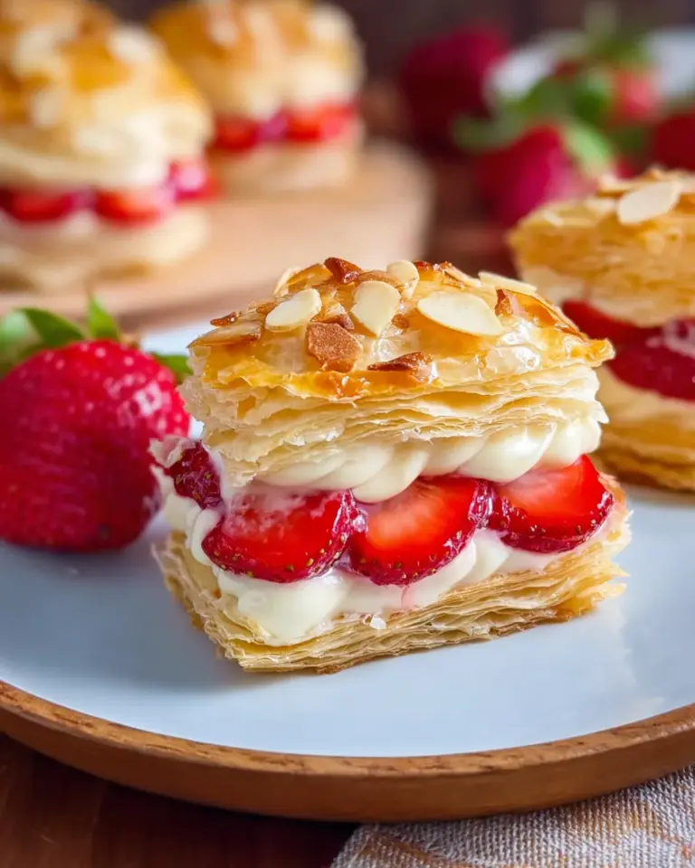 Erdbeer Bienenstich Teilchen aus Blätterteig