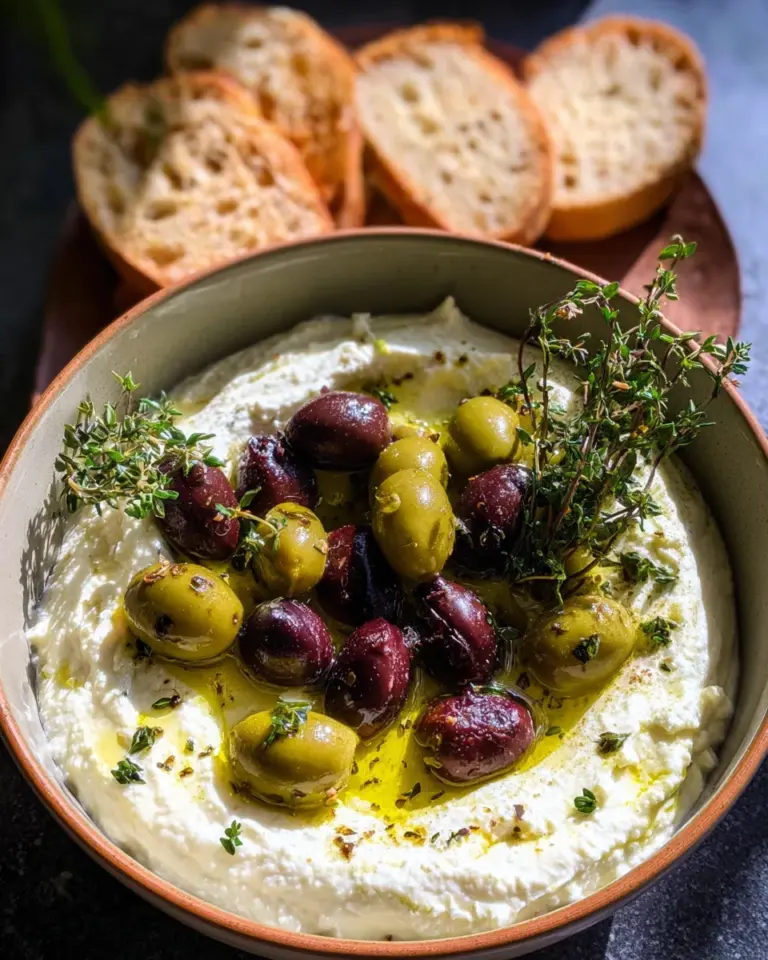 Feta Dip mit gerösteten Oliven (schnelles Rezept)