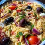 Griechische Reisnudeln mit Tomaten, Feta und Oliven