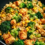 Hähnchen-Reis-Pfanne mit Brokkoli und Mais