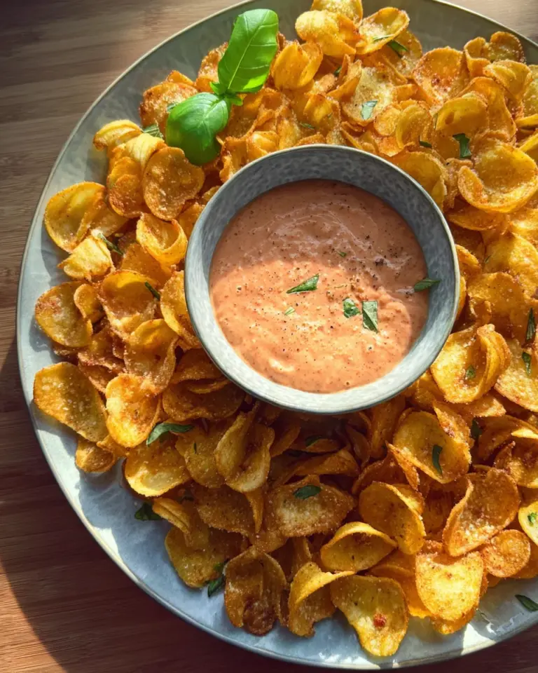 Knusprige Pasta Chips mit cremigem Dip