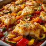 Mediterraner Fischauflauf mit Kabeljau, Paprika & Zucchini