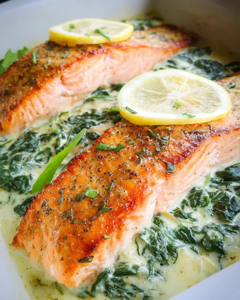 Ofenlachs mit cremigem Spinat