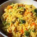 One Pot Orzo-Pasta mit Brokkoli, Möhren und Cheddar