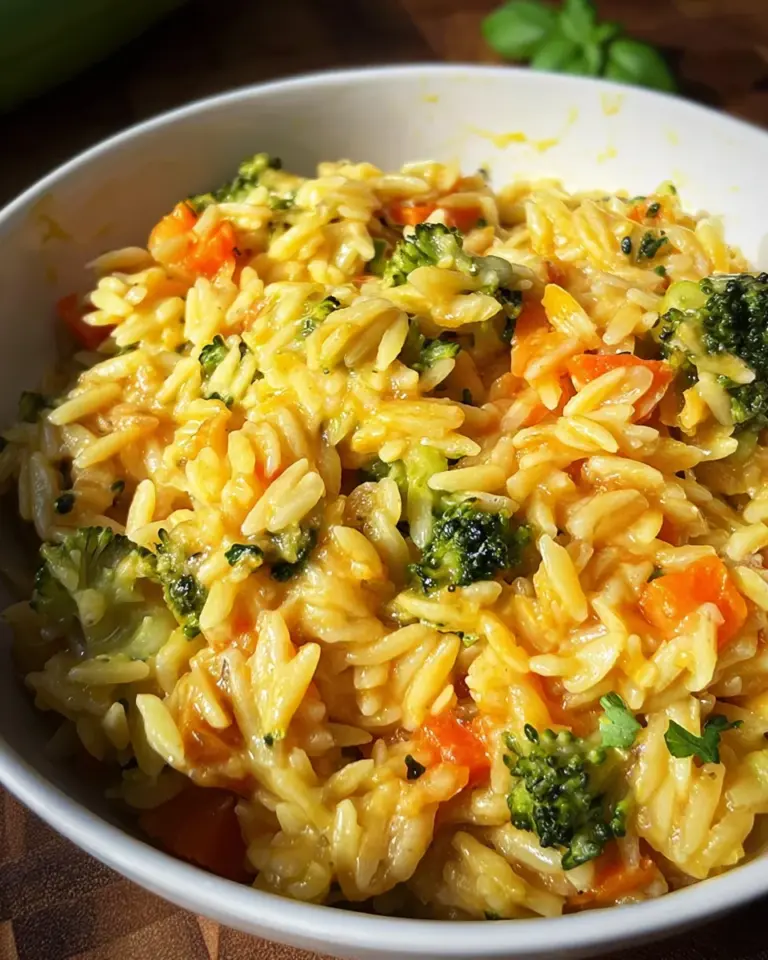 One Pot Orzo-Pasta mit Brokkoli, Möhren und Cheddar