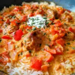Paprika-Hähnchen-Pfanne mit Reis - cremig & lecker