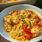 Paprika Sahne Hähnchen mit Orzo Nudeln aus dem Ofen