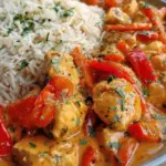 Paprika Sahne Hähnchen mit Reis