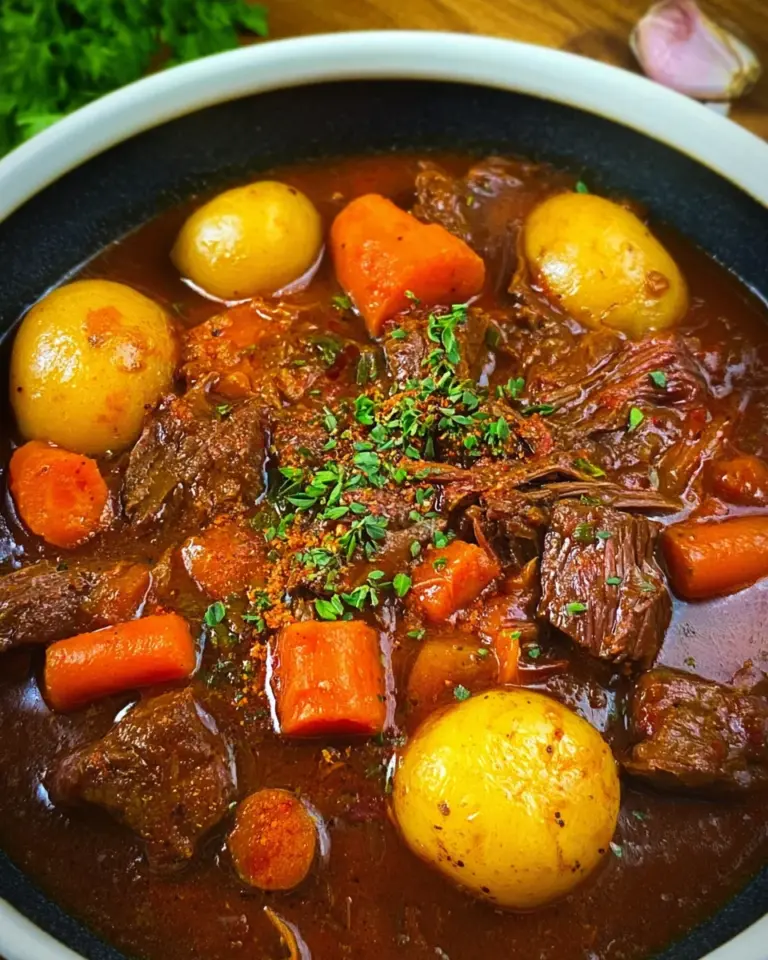 Schmortopf mit Rindfleisch, Kartoffeln und Möhren