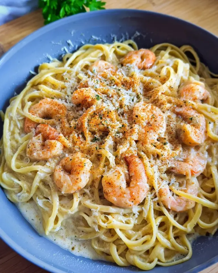 Spaghetti mit Garnelen in cremiger Alfredo Sauce