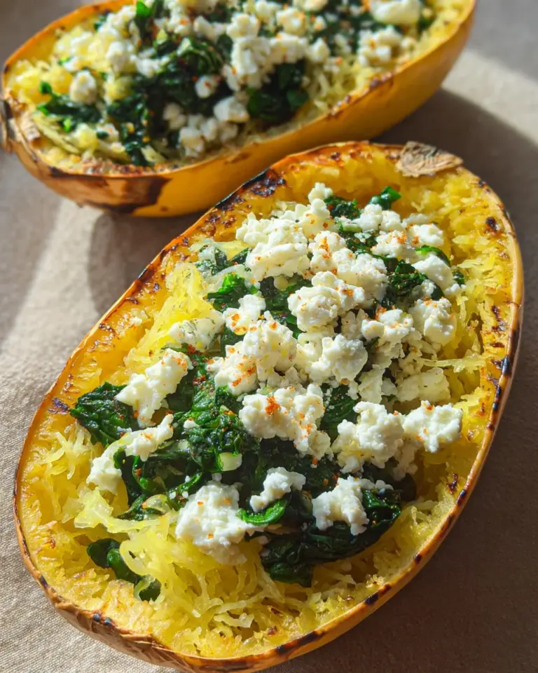 Spaghettikürbis mit Spinat und Feta