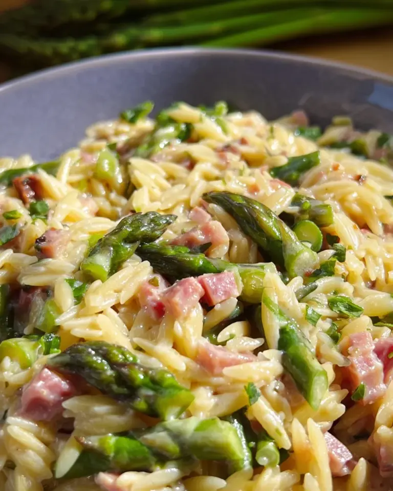 Spargel Orzo Pasta mit Schinken