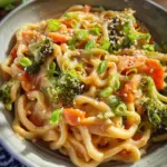 Udon Nudeln mit Erdnusssauce und Gemüse