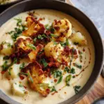 Vegane Blumenkohlsuppe mit Kokos-Speck