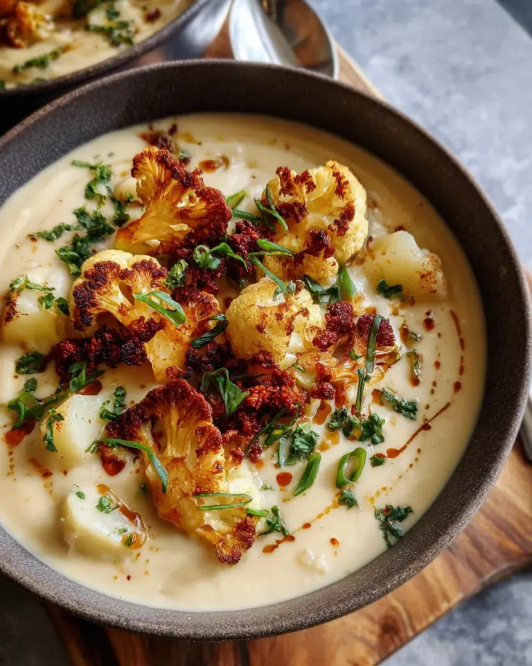 Vegane Blumenkohlsuppe mit Kokos-Speck