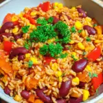 Vegane Mexikanische Reispfanne mit Bohnen & Mais