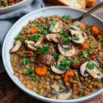 Veganer Linseneintopf mit Champignons und Möhren