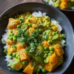 Vegetarisches Kürbis-Curry mit Erbsen (mild scharf)