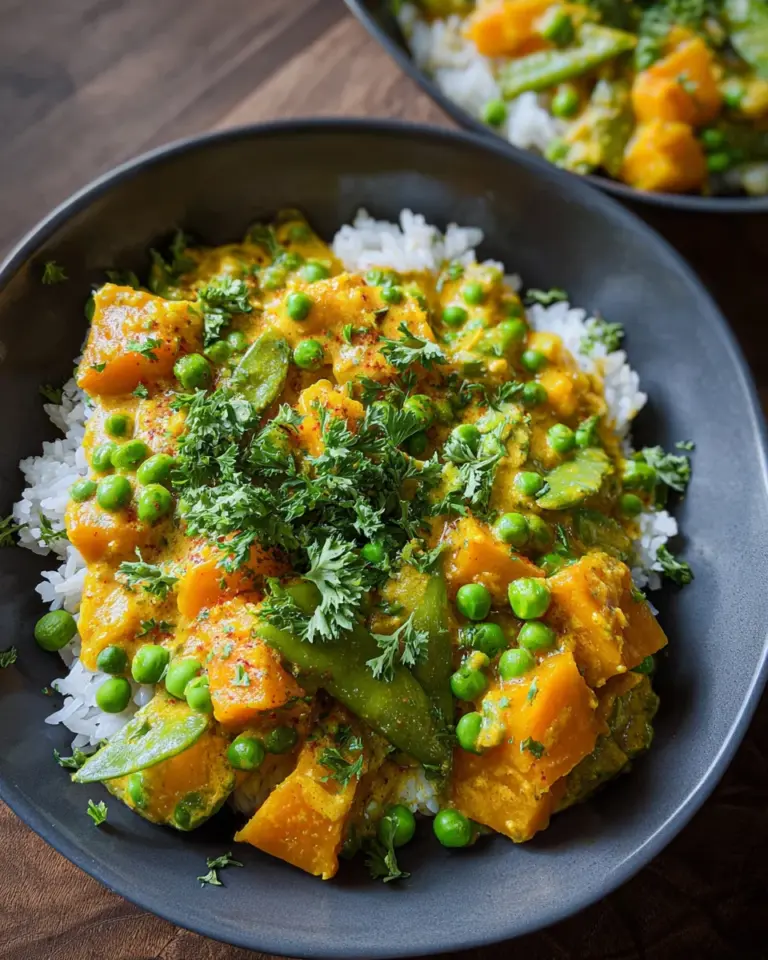 Vegetarisches Kürbis-Curry mit Erbsen (mild scharf)