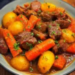 Zarter Gulasch Eintopf mit Kartoffeln und Möhren
