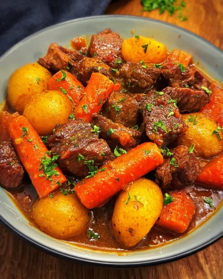 Zarter Gulasch Eintopf mit Kartoffeln und Möhren