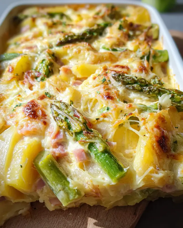 Spargelauflauf mit Schinken und Kartoffeln