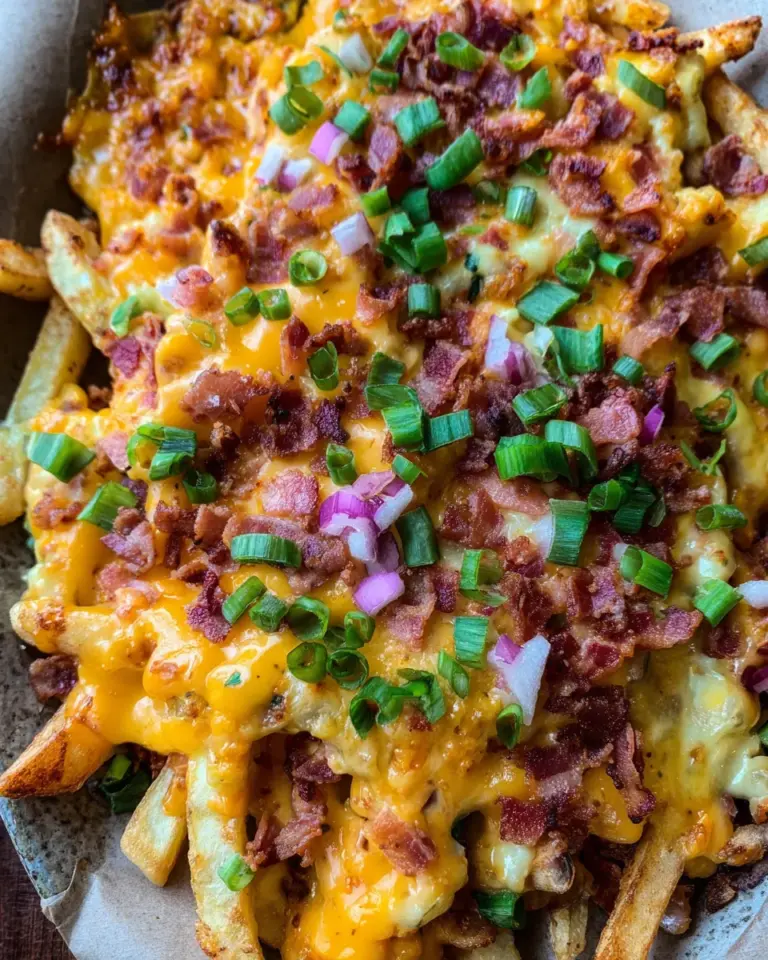 Chili Cheese Fries (Pommes mit Käse und Bacon überbacken)
