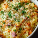 Gebackener Reis mit Schinken und Käse