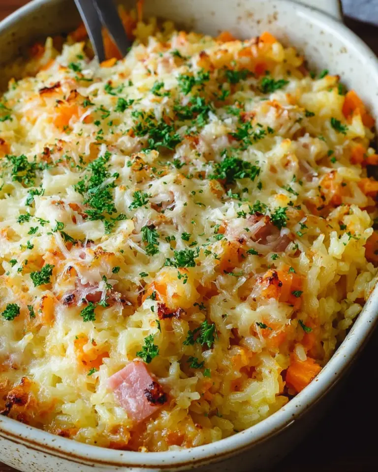 Gebackener Reis mit Schinken und Käse