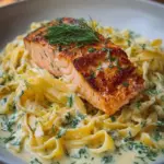 Lachsfilet mit Bandnudeln