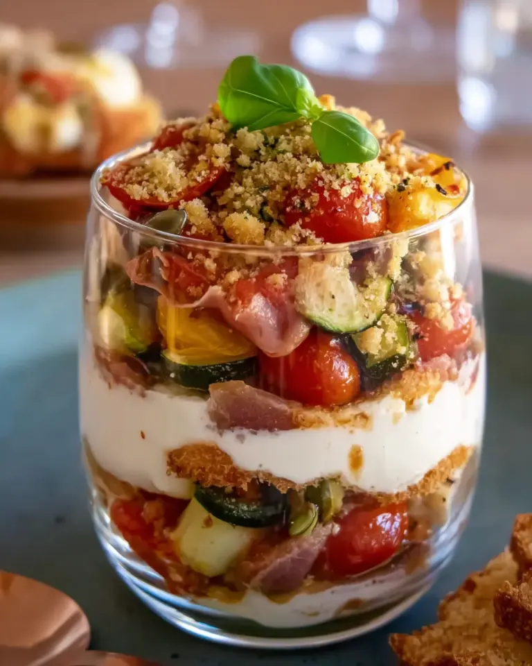 Pikantes Antipasti Tiramisu mit Brot Crumble