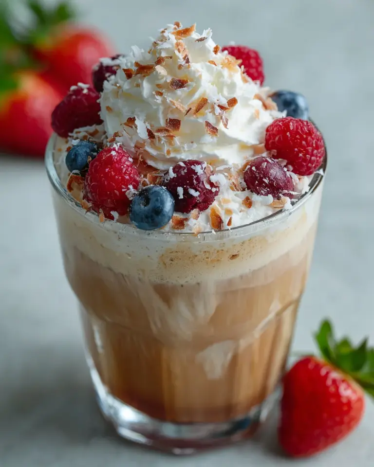 Rosa Kokosnuss Eiskaffee für den perfekten Sommergenuss