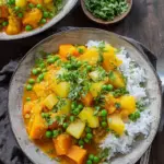 Vegetarisches Kürbis-Curry mit Erbsen (mild scharf)