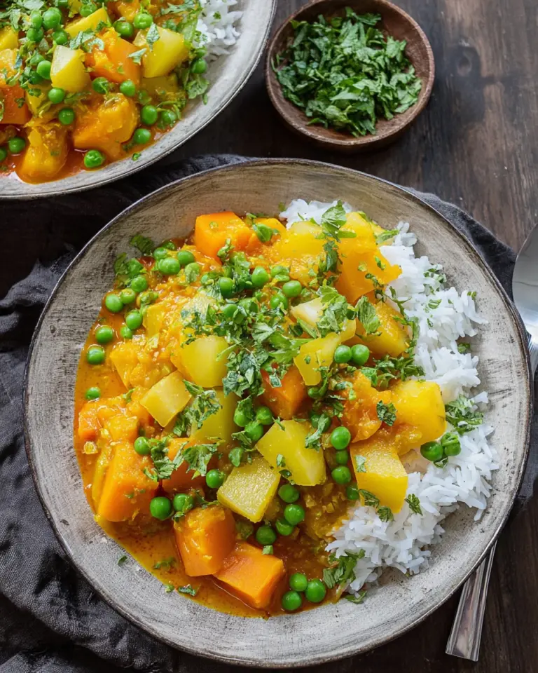 Vegetarisches Kürbis-Curry mit Erbsen (mild scharf)