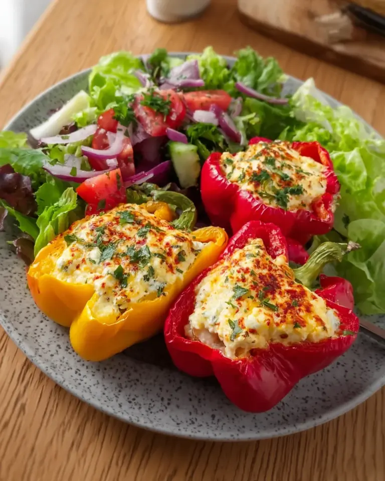 Gefüllte Feta Paprika mit buntem Salat