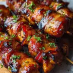 Gegrillte Honig-BBQ-Bacon-Hühnchen-Spieße einfach zubereiten