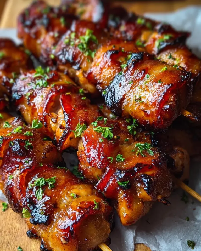 Gegrillte Honig-BBQ-Bacon-Hühnchen-Spieße einfach zubereiten