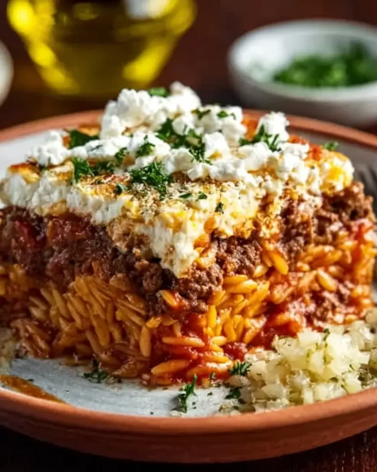 Griechischer Kritharaki-Hackauflauf mit Feta